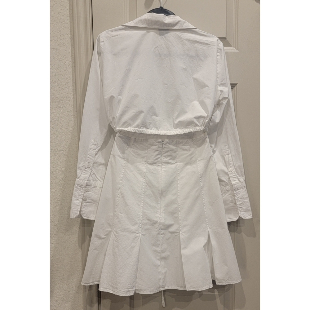 PATOU Belted Pleated Cotton-Poplin Mini Shirt Dress Size 8 - Picture 7 of 12